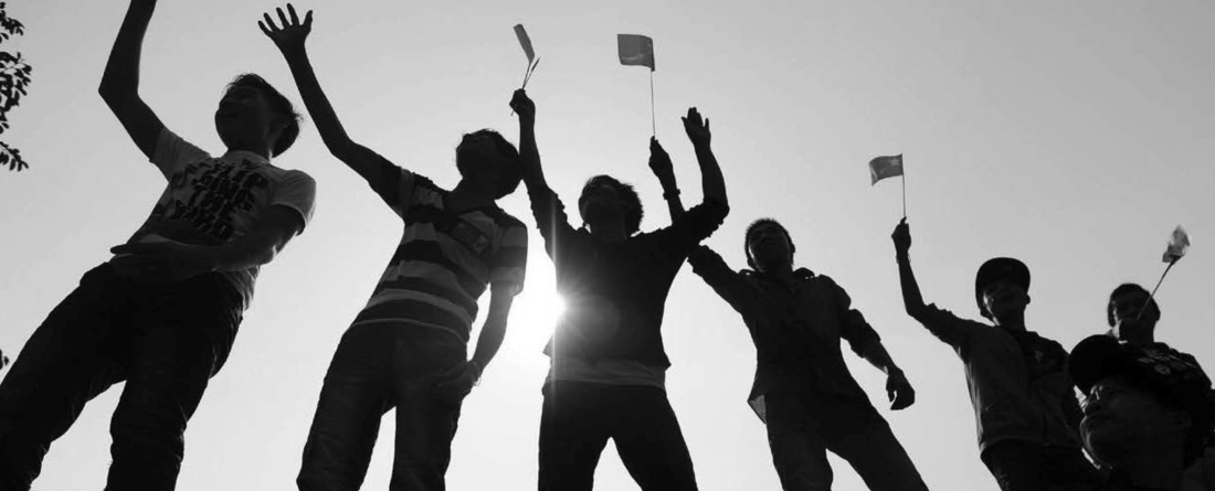 People waving flags