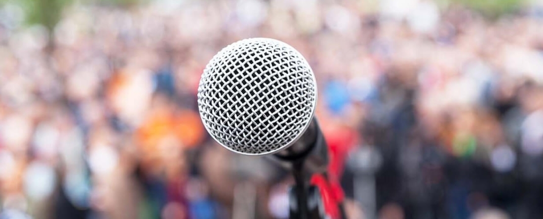 Microphone in front of crowd